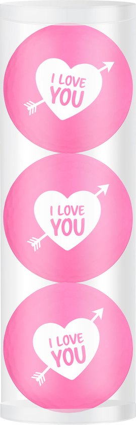 Golfpresentjes-3 roze I Love You Golfballen -Golfcadeau-Golfgadget- roze Golfballen-Golfer-Golfaccessoires-Golfbal