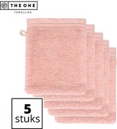 The One Towelling Washandjes - Voordeelverpakking - 100% organisch katoen - Met ophanglus - 550 gr/m2 - 16 x 21 cm - Zalmroze - 5 Stuks