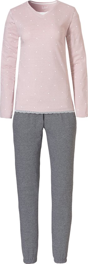 By Louise Dames Pyjama Set Lang Katoen Roze / Grijs - Maat XL