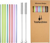 Siliconen rietjes recht - Cocktail Rietjes - Tasteables - Set van 8 - Duurzaam - Herbruikbaar - Reinigingsborstel - Natuurlijk materiaal - 200mm lengte - Gemixte kleuren