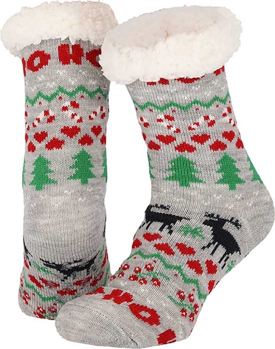 Dames Home Socks Kerst Huissokken Kerstsokken Grijs - Maat One Size