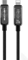 DrPhone WDC USB-C naar Lightning – Nylon Gevlochten Oplaadkabel – PD 20W ( power delivery) – Snel Laden + Data Sync - LED-oplaadindicator - Zwart