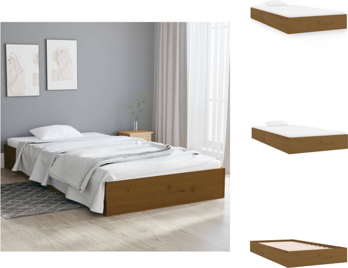 VidaXL Houten Bedframe Eenpersoonsbed 90x200 cm Massief grenenhout Stabiel en Rustiek Honingbruin Bed