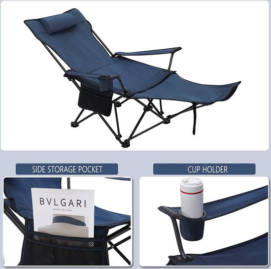 BukkitBow - Luxe Uitgebreide Visstoel / Campingstoel - met Bekerhouder en Voetensteun - met Opbergvak en Hoge Belastbaarheid - Inklapbaar en met Reistas - Blauw van BukkitBow — afbeelding 4