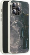 Casemania Hoesje Geschikt voor Apple iPhone 15 Pro Max Zwart - Siliconen Marmer Back Cover - Geschikt voor MagSafe