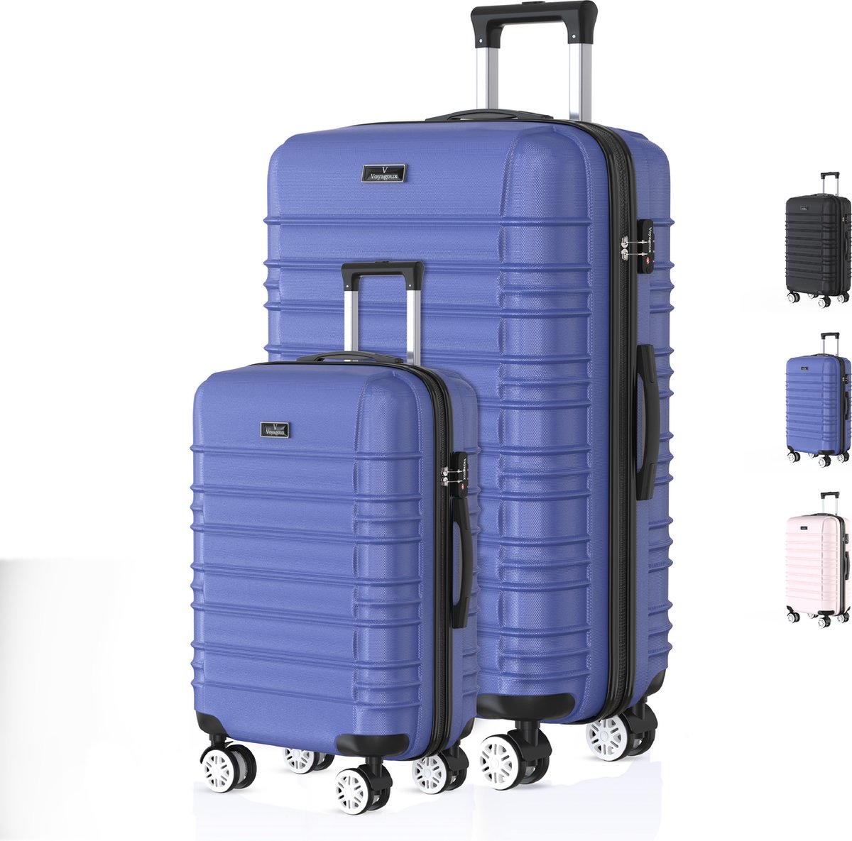 Voyagoux® AVALON - Reiskoffer set S/L - Koffers - 2 stuks - Reiskoffer met wielen - Blauw -TSA Slot