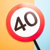Verjaardagsdecoratieset, 40 Happy Birthday-ballonnen, rood en wit, verkeersbord, verjaardagsdecoratie met ballonnen, slinger, stickers, slangen, voor mannen en vrouwen, 40ste verjaardagsdecoratie