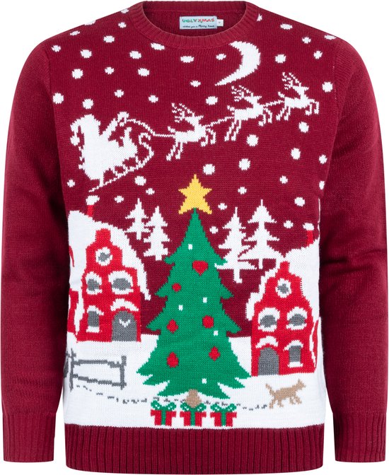 Foute Kersttrui Dames & Heren - Christmas Sweater "Gezellig Kerstlandschap" - Mannen & Vrouwen Maat M