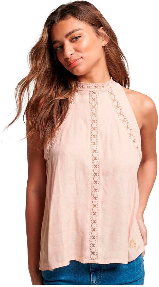 Superdry Lace Mouwloos T-shirt Met Hoge Hals XS Vrouw Roze