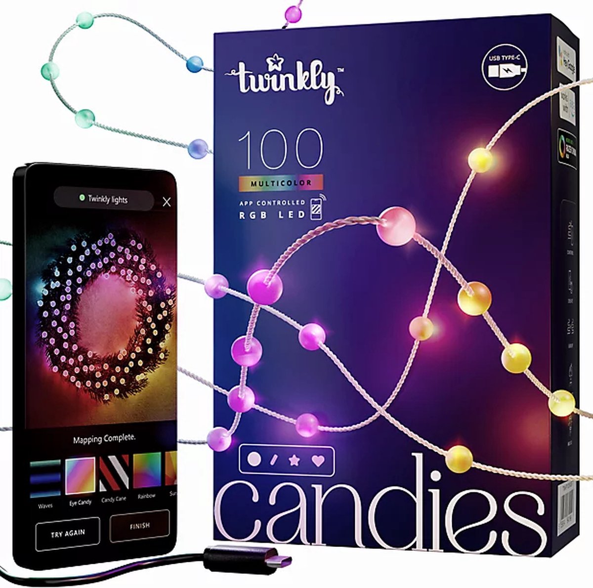 Twinkly Candies Lichtsnoer Pearl RGB Verlichtingsdecoratie 100 RGB LED s 6 meter Transparant