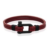 Bracelet en cuir double Mendes - Manille en D Vin rouge - 19 cm
