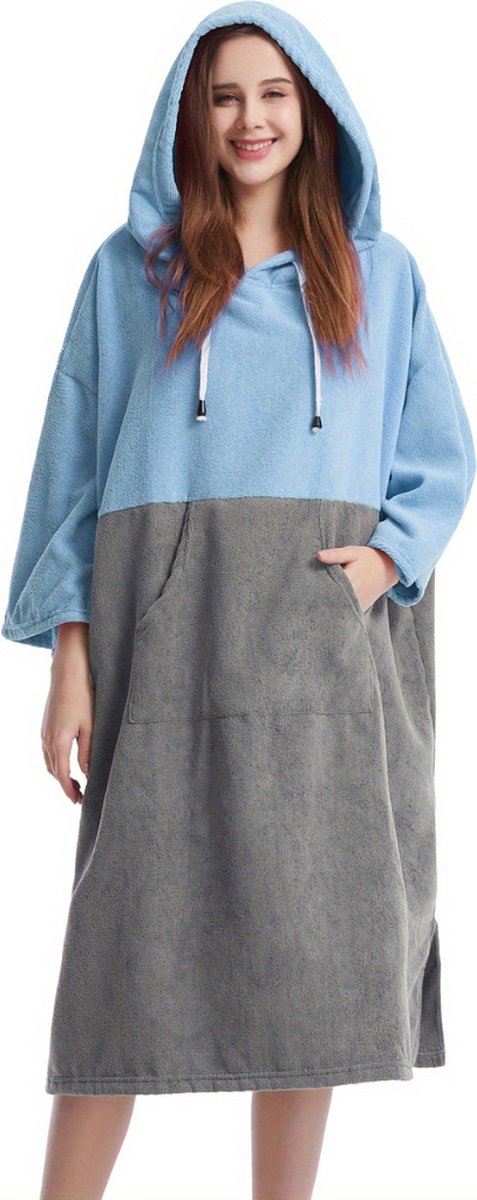 Livano Omkleed Handdoek - Surf Poncho - Volwassenen - Dames & Heren - Zacht - Blauw & Grijs