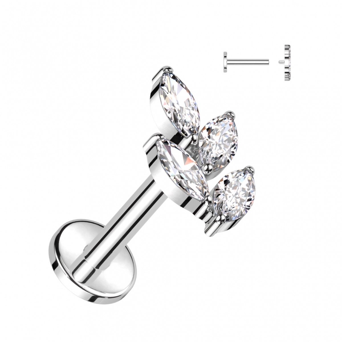 Piercing titanium blaadje marquise 1.2x8 - zilver - LMPiercings
