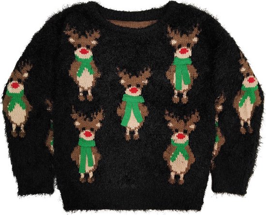 Kersttrui Fluffy Rudolph 3d Sjaaltjes Zwart - Kinderen