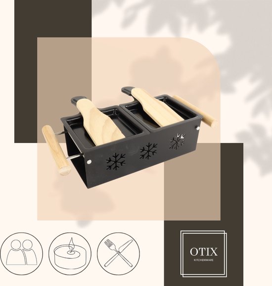 OTIX Raclette - Set 2 Personen - Kaas Grill - Goudmetstellen - Zonder Stekker - Zwart — afbeelding 2