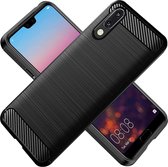 DrPhone BCR1 Hoesje - Geborsteld TPU case - Ultimate Drop Proof Siliconen Case - Carbon fiber Look - Geschikt voor Huawei P20 Pro - Zwart