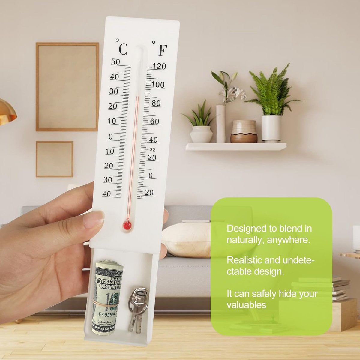 yilin 1 thermomètre décoratif pour cacher une clé - Compartiment secret pour pièces de monnaie et argent
