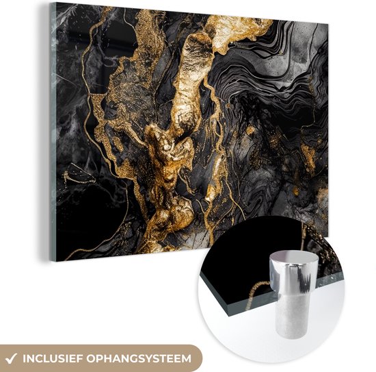 Foto: Glasschilderij 150x100 cm marmer goud foto op glas woonkamer schilderij zwart schilderijen slaapkamer zwarte kamer decoratie glasplaat wanddecoratie glasschilderijen muurdecoratie abstract