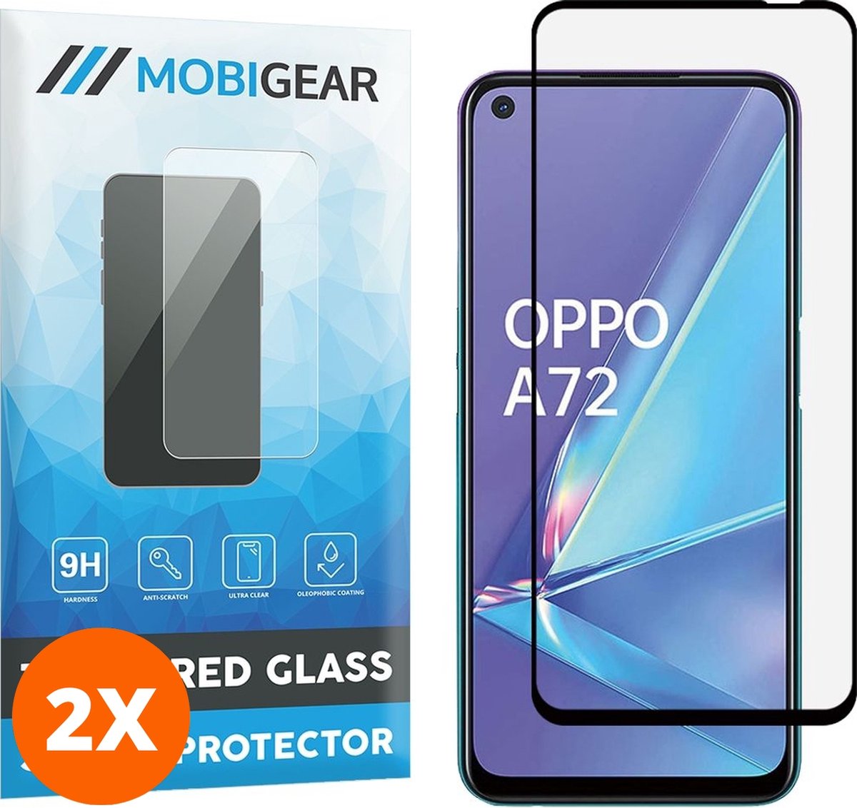 Mobigear Screenprotector geschikt voor OPPO A72 Glazen | Mobigear Premium Screenprotector - Case Friendly - Zwart (2-Pack)