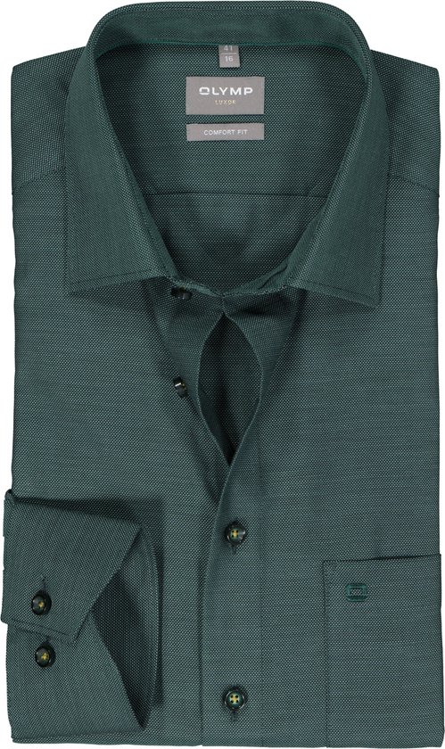 OLYMP comfort fit overhemd - structuur - groen - Strijkvrij - Boordmaat: 41