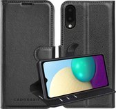 Cadorabo Hoesje geschikt voor Samsung Galaxy A02 / M02 in PHANTOM ZWART - Beschermhoes met magnetische sluiting, standfunctie en kaartvakje Book Case Cover Etui