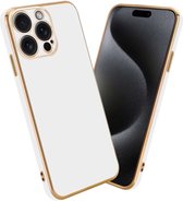 Cadorabo Hoesje geschikt voor Apple iPhone 15 PRO MAX in Glossy Wit - Goud - Beschermhoes Case Cover van flexibel TPU-silicone en met camerabescherming