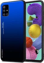 Cadorabo Hoesje geschikt voor Samsung Galaxy A51 5G in BLAUW - ZWART - Tweekleurige beschermhoes van TPU-silicone Case Cover en achterzijde van gehard glas