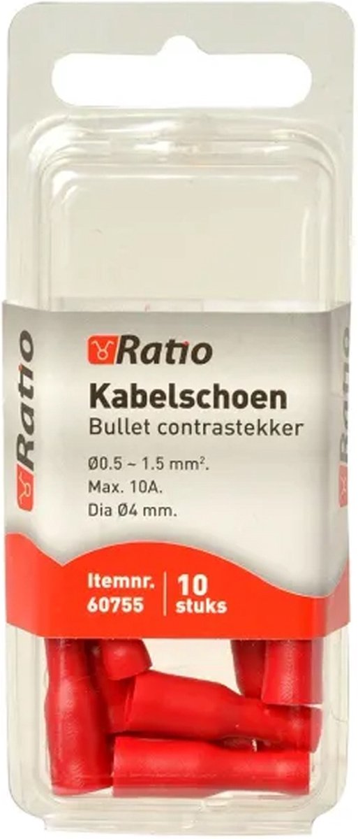 Ratio Kabelschoen Bullet contrastekker 0,5-1,5mm² - Rood - 10st in blister