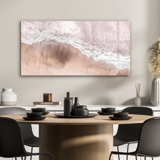 MuchoWow® Peinture sur verre 80x40 cm - Peinture sur verre acrylique - Mer - Plage - Rose - Nature - Photo sur verre - Peintures