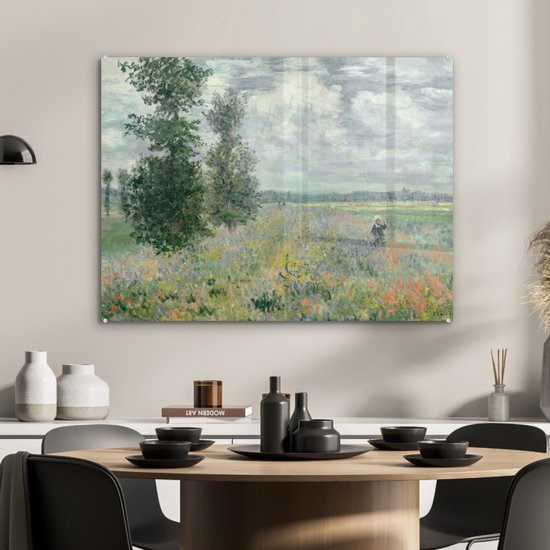 MuchoWow® Peinture sur verre 80x60 cm - Peinture sur verre acrylique - Claude Money - Champs de Poppy - Art - Maîtres anciens - Photo sur verre - Peintures