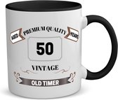 Akyol - 50 vintage old timer koffiemok - theemok - zwart - 49+1 - mensen die 50 zijn geworden - 50 jaar sarah en abraham cadeau - jubileum man en vrouw - mok met opdruk - verjaardagsmok - grappige tekst mok - jarig - verjaardag - 350 ML inhoud