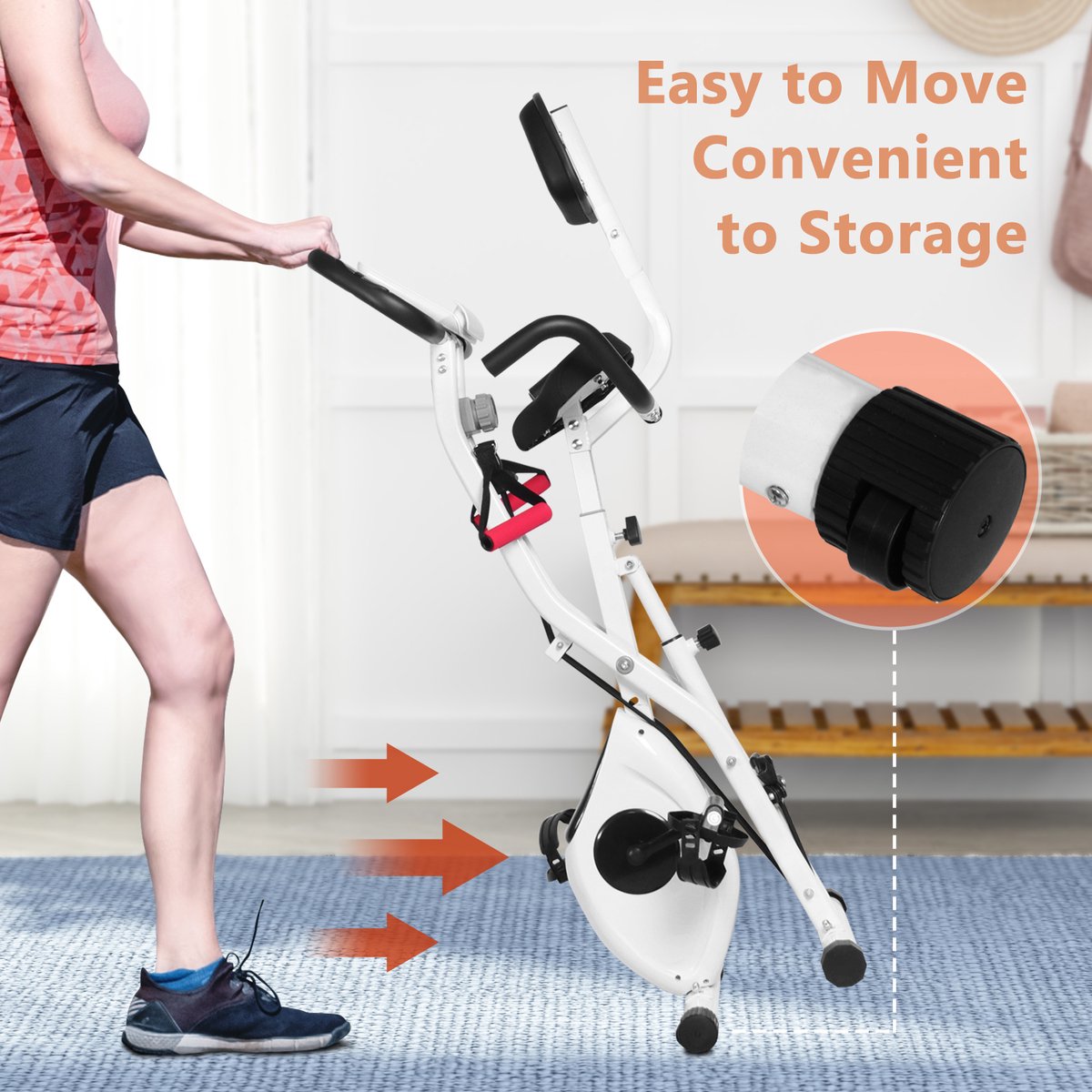 Afbeelding 3 van 3 in 1 Opvouwbare Hometrainer - X-bike met 8 Verstelbare Weerstandsniveaus - 2.5KG Vliegwiel - LCD Scherm - Verstelbare Zitting - Wit en Zwart