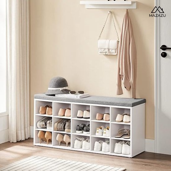 MIRA Home - Schoenenbank - Schoenenrek - Opbergkast - Vakkenkast - Wit - 11.8x41.3x18.9