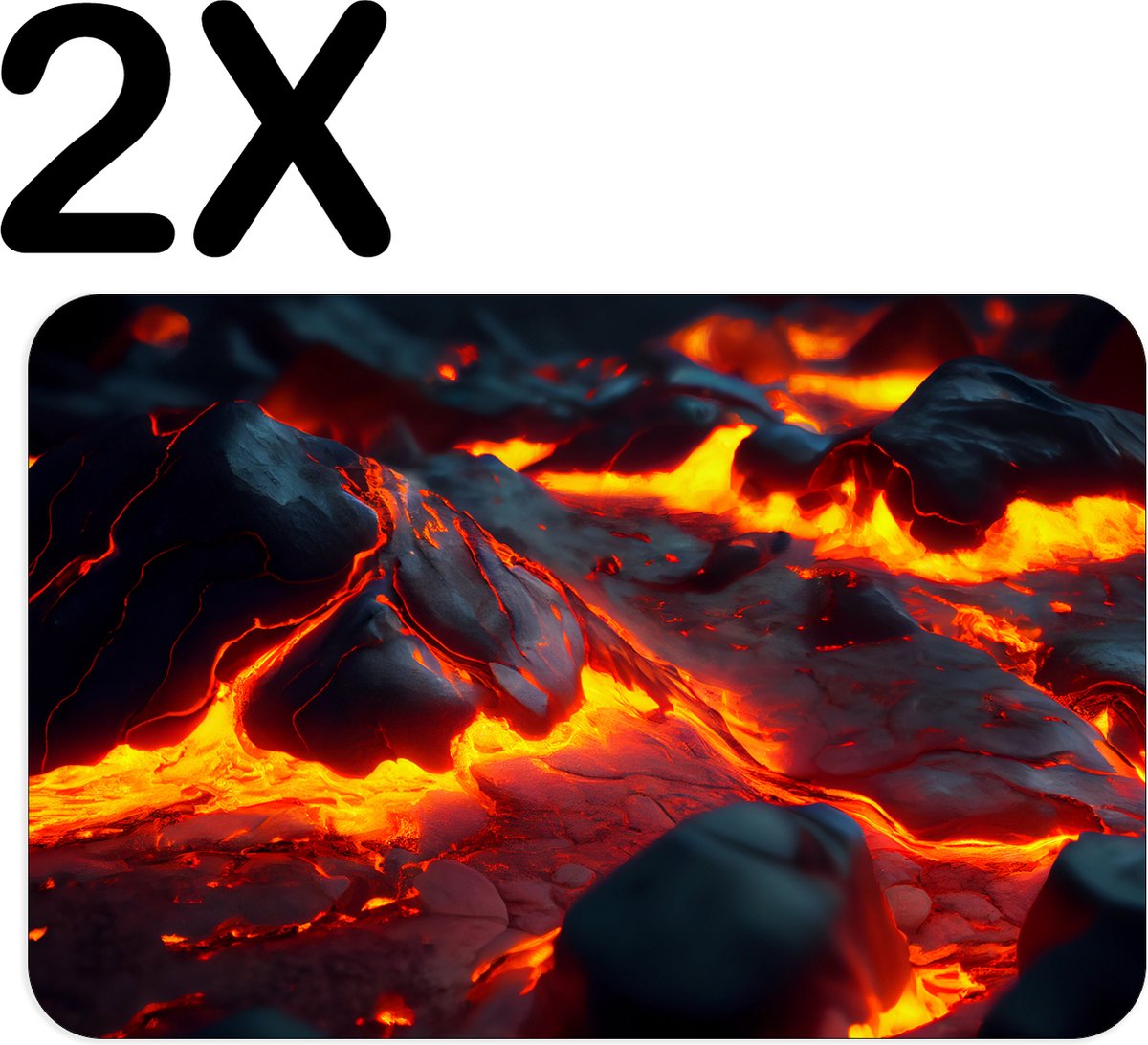 BWK Flexibele Placemat - Lava en Magma - Set van 2 Placemats - 45x30 cm - PVC Doek - Afneembaar