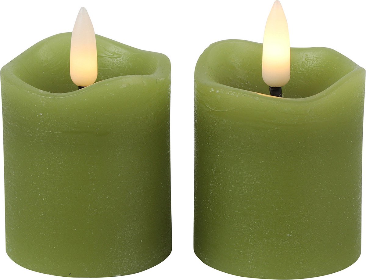 Countryfield LED kaarsen/stompkaarsenen - 2x st - groen - D5 x H7,2 cm - timer - warm wit