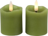 Countryfield LED kaarsen/stompkaarsenen - 2x st - groen - D5 x H7,2 cm - timer - warm wit