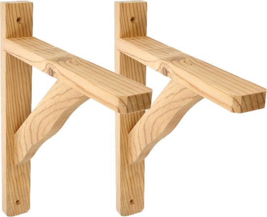 AMIG Support d'étagère/support d'étagère en bois - 2x - marron clair - H320 x L280 mm - supports d'étagère - jusqu'à 105 kg