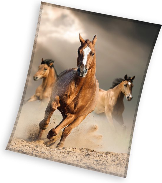 Paarden Fleece deken- bruin paard- 150x200cm- polyester- extra groot- fluweelzacht- extra warm.