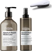 L'Oréal Professionnel - Absolut Repair Molecular - 500 ml - Pack Cheveux Abîmés - Shampooing + Pré-Traitement + Brosse Démêlante KG - Kit Série Expert