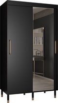Zweefdeurkast met spiegel Kledingkast met 2 schuifdeuren Garderobekast slaapkamerkast Kledingstang met planken | elegante kledingkast, glamoureuze stijl (LxHxP): 120x208x62 cm - CAPS T2 (Zwart, 120 cm)