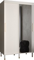 Zweefdeurkast met spiegel Kledingkast met 2 schuifdeuren Garderobekast slaapkamerkast Kledingstang met planken | elegante kledingkast, glamoureuze stijl (LxHxP): 120x208x62 cm - CAPS J2 (Wit, 120 cm) met lades