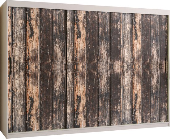 Zweefdeurkast Kledingkast met 3 schuifdeuren Garderobekast slaapkamerkast Kledingstang met planken (LxHxP): 250x200x62 cm - PASTEUR I (Wit + oud houtpatroon, 250) met lades
