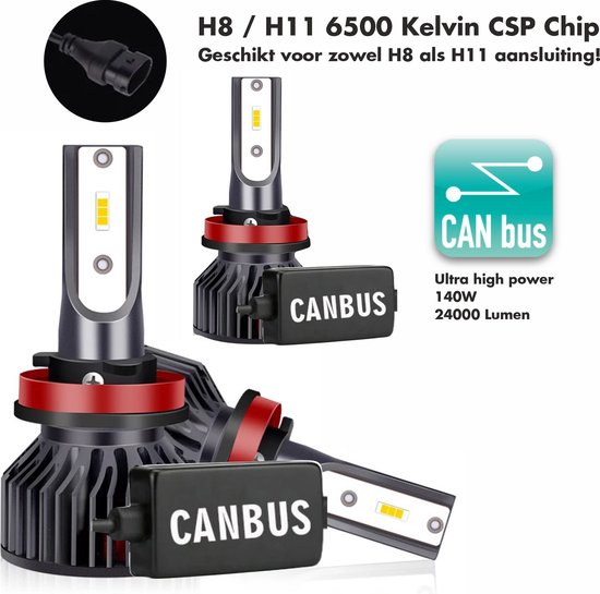 Foto: H8 h11 led lampen set van 2 met canbus emc chip geschikt voor h8 en h11 aansluiting 24000 lumen 6500k super bright wit 140 watt perfect voor mistlamp dimlicht en grootlicht 