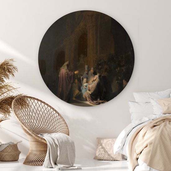 Chant de louange de Siméon - Peinture de Rembrandt van Rijn assiette en plastique cercle mural ⌀ 120 cm