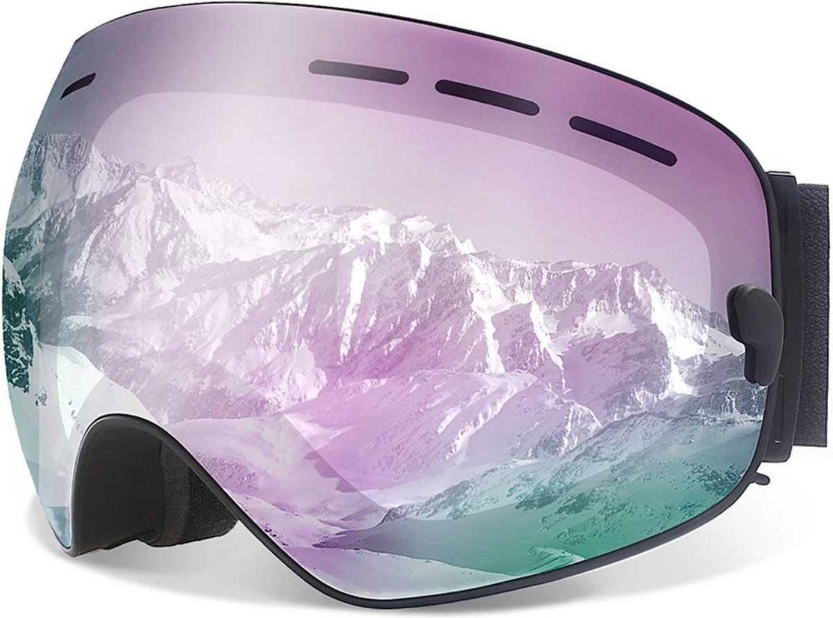Livano Skibril - Ski Zonnebril - Wintersport - UV-Bescherming - Winddicht - Ski Gadgets - Dames & Heren - Zwart & Roze