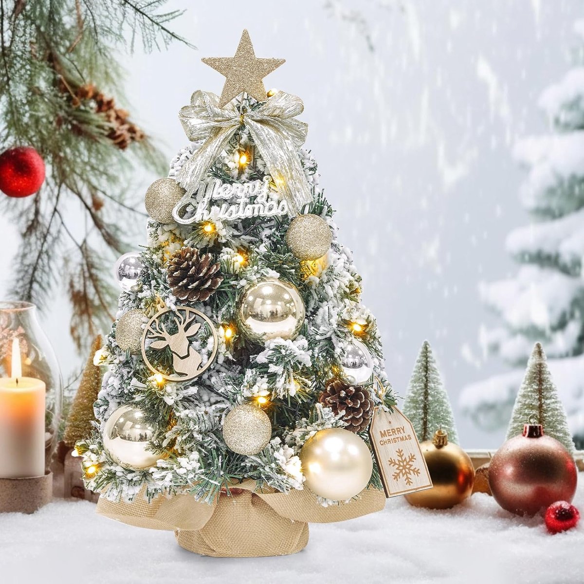 Mini Kerstboom Desktop Kerstdecoratie Kerstboom Mini-kerstboom Met Led-lichtsnoer Warmwit 50 Cm Decoratieve Kunstkerstboom Verlicht Dennenboom Voor Tafel Werkt Op Batterijen Kerstmis Doe-het-zelf Kerstboom Bureaude Kerstboom