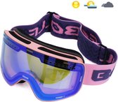 Livano Skibril - Ski Zonnebril - Dames - Heren - Wintersport - Winddicht - UV-Bescherming - Ski Gadgets - Roze Met Blauw