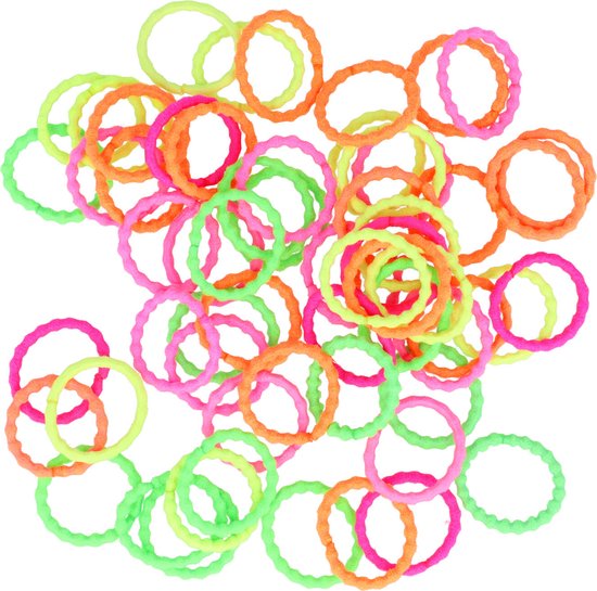 Haarelastieken Ribbel Mini 60 Stuks Neon Roze Groen Oranje Geel Felle Kleuren Kleine Haar Elastiekjes Vlechtjes