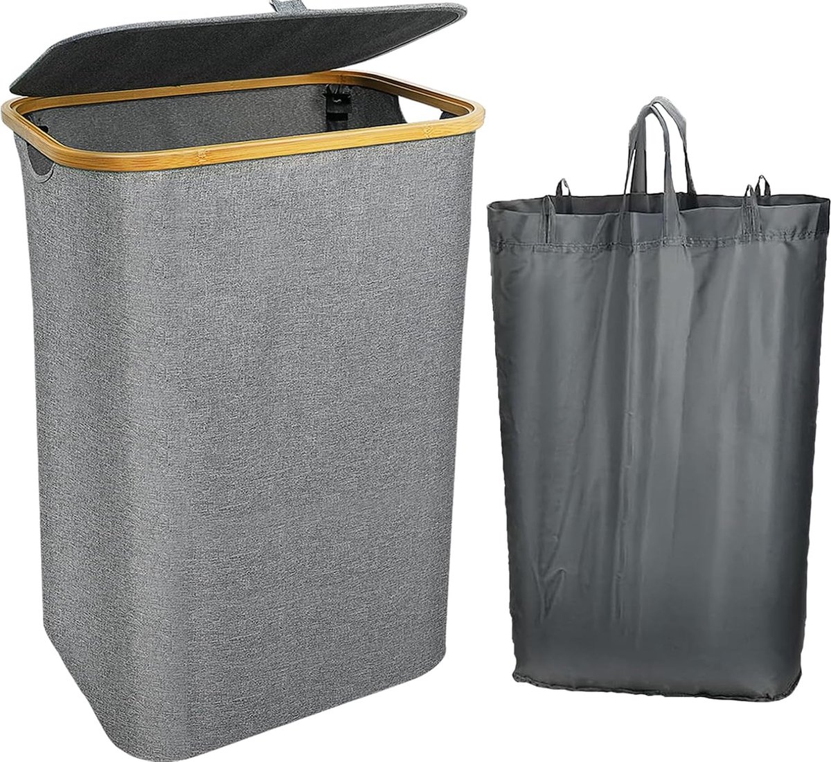 Goedkoopste 100 L Wasmand met deksel, Wasbox, Wasmand, Was Sorteerder, Verwijderbare Waszakken, Natuurlijke Bamboe Stof, Opvouwbare Mand, Wasboxen met Bamboe Handvat en Binnenzak.