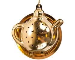 HOMLA - Theelepel met theepot - Draagbaar theezetapparaat - Roestvrij staal Goud 6 x 5 cm